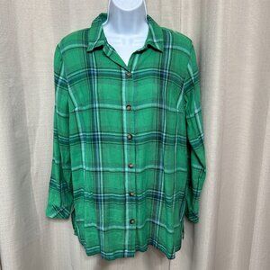 J. Jill Soft Plaid Button Up Tunic Top Women's Size Small Petite Green NWT